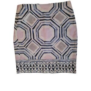 Loft Skirt Tan/Blue Back Zip/Slit Sz 8